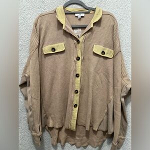 Women's Beige and Yellow Button Down Shirt